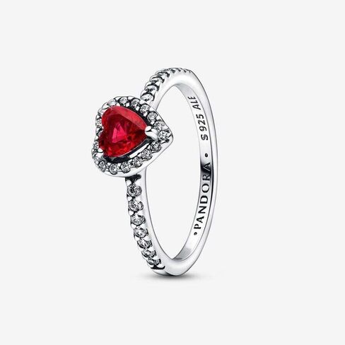 Pandora Elevated Red Heart Ring - Elegant Silver Ring for Women - Layering or Stackable Ring - Gift for Her - Sterling Silver with Red Crystal - With Gift Box in Saudi Arabia