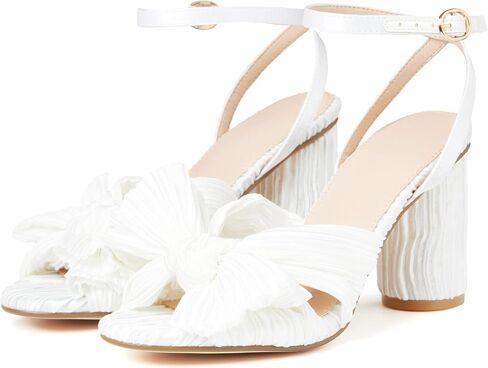 VOMIRA Bow Heels for Women Pleated Bowknot Heeled Sandals Summer Open Toe Ankle Buckle Strap Bridal Wedding Sandals in Saudi Arabia