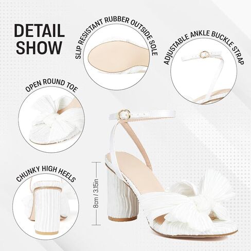 VOMIRA Bow Heels for Women Pleated Bowknot Heeled Sandals Summer Open Toe Ankle Buckle Strap Bridal Wedding Sandals in Saudi Arabia