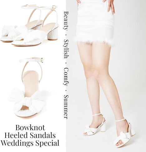 VOMIRA Bow Heels for Women Pleated Bowknot Heeled Sandals Summer Open Toe Ankle Buckle Strap Bridal Wedding Sandals in Saudi Arabia