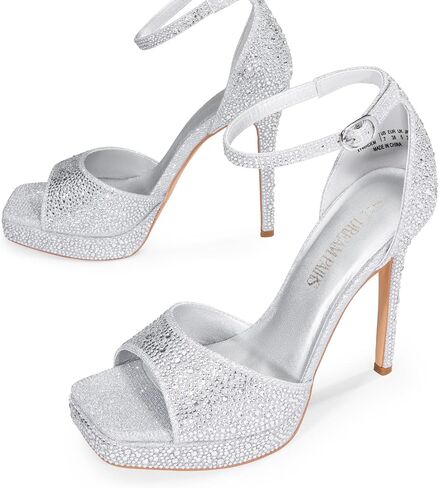 DREAM PAIRS المرأة Stiletto الكعب العالي منصة الكاحل حزام مربع مفتوح اصبع القدم فستان مثير الصنادل in Kuwait