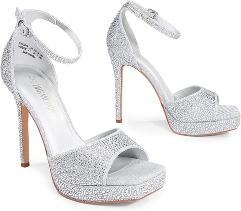 DREAM PAIRS المرأة Stiletto الكعب العالي منصة الكاحل حزام مربع مفتوح اصبع القدم فستان مثير الصنادل in Kuwait