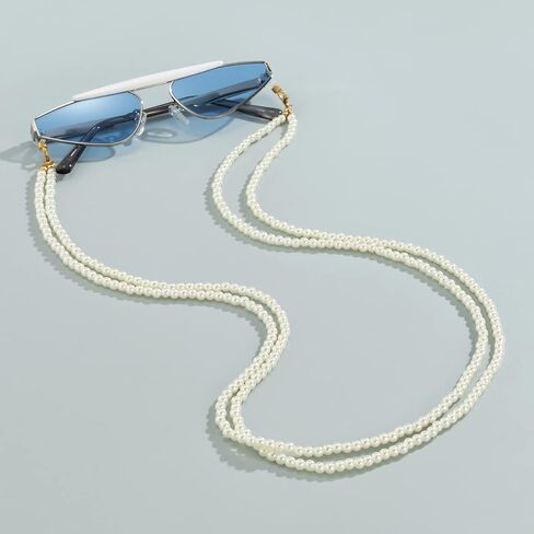 أسبشير الجدة شيك بيرل سلسلة النظارات الشمسية مزدوجة الطبقات اللؤلؤ نظارات شمسية حامل الأسبال خمر حبل قلادة مجوهرات اكسسوارات للنساء in Kuwait