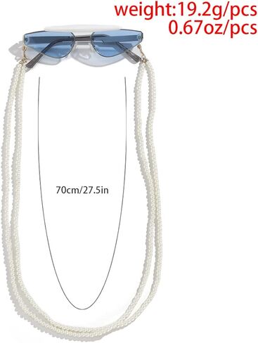 أسبشير الجدة شيك بيرل سلسلة النظارات الشمسية مزدوجة الطبقات اللؤلؤ نظارات شمسية حامل الأسبال خمر حبل قلادة مجوهرات اكسسوارات للنساء in Kuwait