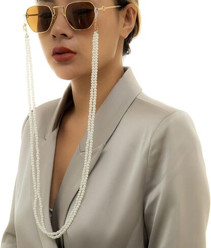أسبشير الجدة شيك بيرل سلسلة النظارات الشمسية مزدوجة الطبقات اللؤلؤ نظارات شمسية حامل الأسبال خمر حبل قلادة مجوهرات اكسسوارات للنساء in Kuwait