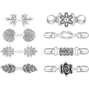 8 Pcs Vintage Cinch Clips for Women, Retro Rose Flower Sweater Cardigan Shirt Brooch Clips, Leaf Rhinestones Dress Cincher Clip for Clothes