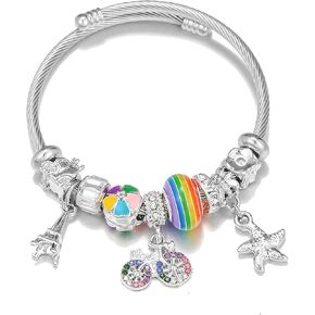 18K Gold Plated Charm Bracelets, Cute Butterfly Bicycle Pendants Bangle Bracelets Love Key Wrap Birthday Gift for Women Girls, Cubic Zirconia Beaded Chain Cable Wire Bracelet