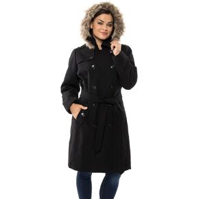 Alpine Swiss Womens Parka Trench Pea Coat Belt Jacket Fur Hood Reg & Plus Sizes