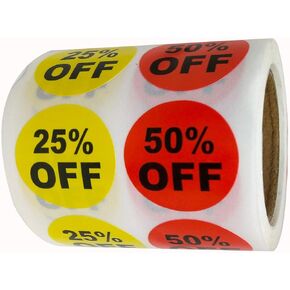 1 Inch 25% 50% Percent Off Stickers Labels, Price Labels for Retail Store Circle Price Marker Tag Stickers Roll(500Pcs)
