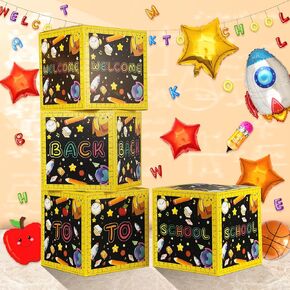 Welcome Back to School Balloon Box Decoration 4pcs Colorful Boxes with Graffiti Pattern for the New Term Begins BACK TO School Decoration