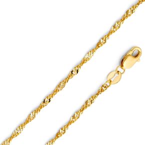 14k Yellow OR White OR Tri Color Gold Chain Necklace - 1.8mm Solid Singapore Gold Chain for Men and Women with Lobster Claw Clasp