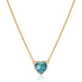 14K Gold Plated Heart Birthstone Crystal Pendant Necklace for Women, Dainty Gold Plated 15"-17" Adjustable Chain, Amethyst, Black, Blue Topaz, Citrine, Emerald, Ruby Gemstone