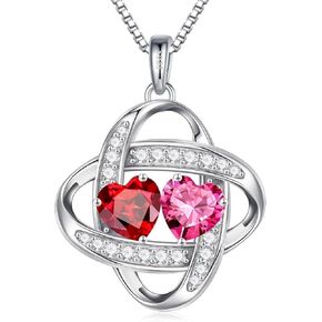 Iefil Double Birthstone Necklace for Women - 925 Sterling Silver Love Knot Birthstone Necklace, Anniversary Birthday Gifts for Women, Mothers Day Christmas Jewelry Gifts for Her Wife Girlfriend Mom