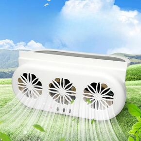 Car Window Solar Exhaust Fan,Window Air Vent Exhaust Fan Car Ventilator,Car Vent Fan,Car Window Fan with Three Air Outlet,Vehicle Radiator Vent with USB for All Cars,White
