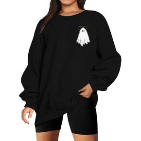 BANGELY Halloween Sweatshirt Women Oversized Cute Spooky Ghost Graphic Shirt Halloween Sweater Fall Long Sleeve Pullover Top