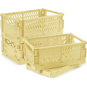 4 Pcs Collapsible Storage Crates, 10x5.9x4 inches Space-Saving Folding Containers, Stackable Plastic Boxes for Home Kitchen Office Bedroom Bathroom, Beige
