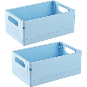 TRZZ 4-Pack Mini Storage Crates, Collapsible Plastic Baskets, Stackable Space-Saving Bins for Office, Bedroom, Bathroom and Kitchen Decor (6.5" x 4.8" x 2.9")