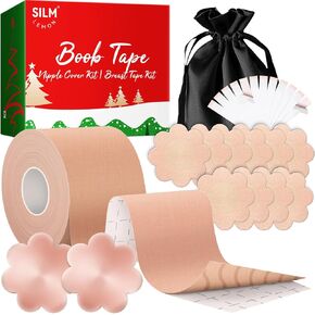 Boob Tape - Silm Lemon Boobtape for Breast Lift | Breast Tape, Invisible Breast Lift Tape for Plus Size | Waterproof Sweat-Proof Body Tape (2 in, Christmas-Nude)