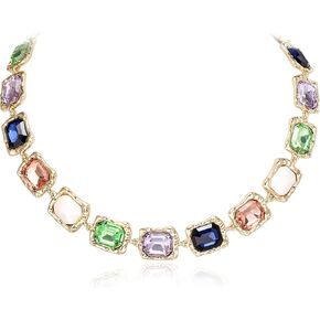 BriLove Women's Geometric Collar Necklace, Irregular Rectangle Emerald Cut Cluster Stunning Crystal Simulated Pearl Statement Chunky Bib Collar Necklace for Party