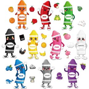 Outus 32 Pcs Color Bulletin Board Set for Classroom, Crayon Classroom Boarders Color Posters Cutouts with 80Pcs Adhesive Glue Point Dots for Toddler Preschool Classroom Learning Decorations