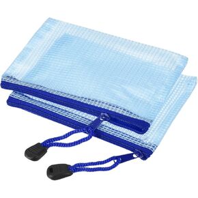 MECCANIXITY Mesh Zipper Bags, B8 Size File Document Pockets Bill Pouch Folders for Office Home Supply, Blue Pack of 6