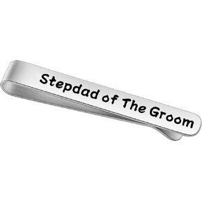 LQRI Mens Groom Father Wedding Tie Bar Stepdad of The Groom Gift Stepdad Stainless Steel Tie Clips Gift for Stepfather of The Groom