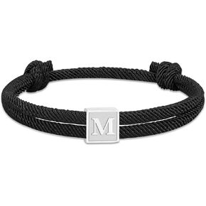 Rope Initial Bracelet for Men Boys, Stainless Steel A-Z Letter Charm Bracelet, Handmade Braided Bracelet Adjustable 7-13 Inches Jewelry Gifts for Him