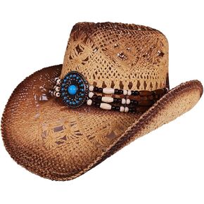 Men's Women's Straw Cowboy Hat Western Cowboy Hat Cowgirl Hat Outback Cowboy Hat Classic Knit Sun Hat with Decorative Bands
