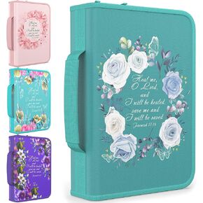 DEHITE Bible Case for Women – Bible Bag Medium Size – Book Size 9.6 x 6.6 x 1.7 in | Pen Slots | Zippered Pocket | Premium Fabric – Dark Green Floral Christian Gift Accessories