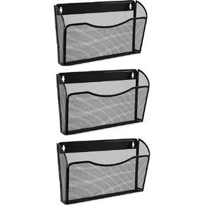 EASEPRES 3 Single Pocket Mesh Hanging File Organizer, Vertical Wall Mounted Magazine File Holder, Mount Basket Mail Paper Document Folder Organizing for Office, Home and School, Black