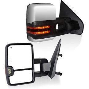 مرايا السحب AERDM مناسبة لـ Ford F150 2004 2005 2006 2007 2008 09 10 11 12 13 2014 تذويب تسخين كهربائي مع إشارة الانعطاف الكهرماني ومجموعة مرايا سحب الضوء البركة مجموعة زوج مرايا سحب الشاحنة الصغيرة