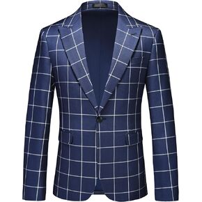 UNINUKOO Men's Blazer Plaid Sport Coat Casual Lightweight Checkered Suit Jacket Summer Jacket Men