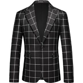 UNINUKOO Men's Blazer Plaid Sport Coat Casual Lightweight Checkered Suit Jacket Summer Jacket Men