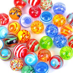 SallyFashion 32PCS Glass Marbles Bulk, 16mm/0.6inch Handmade Colorful Assorted Marbles for Kids Gift & Game Decoration