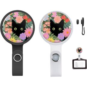Cute Black Cat Magnetic ID Name Badge Holder - 2 Pack Strong Magnetism Badge Holder for Nurse Doctor Teacher Office Worker to Keep Clothes Neat (Two Black Cat)