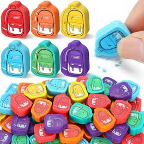 PerKoop 60 Pcs Mini Erasers for Kids Cute School Bus Star Pencil School Bag Erasers Bulk Welcome Back to School Gifts for Students Classroom Rewards Prizes Party Favors(School Bus)