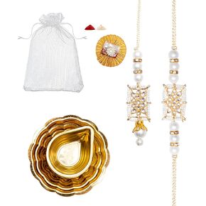 Set of 2 Rakhi and Lumba for Bhaiya Brother Bhai Bhabhi Raksha Bandhan gift Rakhi Thread Rakhi with Roli Chawal and Greeting card gift pack in pouch/Potli bag