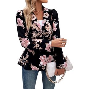 Floerns Women's Floral Print Button Up Long Sleeve Flared Peplum Causal Blazer Jackets
