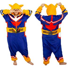 Halloween Hero Academia Costume Adult Anime All Might One-piece Pajamas Jumpsuit Cosplay for Women Men Homewear(S/M, Onesies)