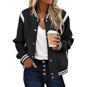 Zeagoo Women's Bomber Jacket Casual Striped Button Down Coat Lightweight Short Outwear Tops with Pockets