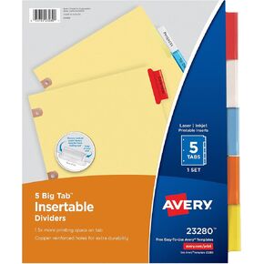Avery Big Tab Insertable Dividers, Buff Paper, 5 Multicolor Tabs, 1 Set (23280)