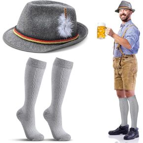 Hercicy 2 Pcs German Hat Socks Oktoberfest Costume Accessories Men Bavarian Hat Feather Knee Lederhosen Compression Socks in Kuwait