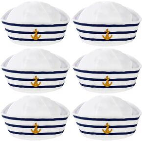 6 قطع من قبعة البحارة، باللون الأزرق مع قبعة الكابتن البيضاء للرجال والنساء، قبعة كابتن القارب البحري لملابس حفلات اليخوت الصخرية، زي البحارة، وحفلات الملابس in Kuwait