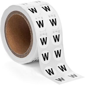 1000pcs Letter W Stickers, 0.5" Letter Sticker Dot Labels for Organization, Inventory, 1000/roll