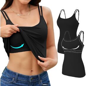 V FOR CITY Shelf Bra Camisole Tops for Women Adjustable Double Spaghetti Straps Tank Tops Cotton Yoga Cami Shirt 2 Pack