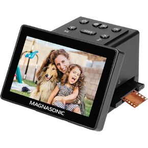 Magnasonic All-in-One 25MP Film Scanner with Large 5" Display & HDMI, Converts 35mm/126/110/Super 8 Film & 135/126/110 Slides into Digital Photos, Built-in Memory