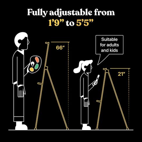 T-Sign 17 to 66 Inch Heavy Duty Easel Stand - Adjustable Metal Tripod Art Easel for Painting and Display, Portable Canvas Stand with Carrying Bag for Artists, Tabletop and Outdoor Use (Black, 1 Pack) in Saudi Arabia