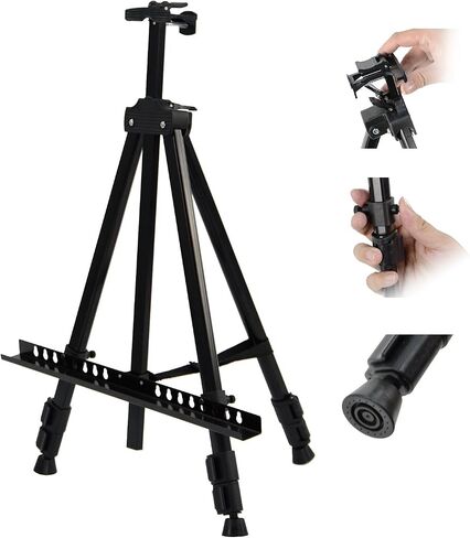T-Sign 17 to 66 Inch Heavy Duty Easel Stand - Adjustable Metal Tripod Art Easel for Painting and Display, Portable Canvas Stand with Carrying Bag for Artists, Tabletop and Outdoor Use (Black, 1 Pack) in Saudi Arabia
