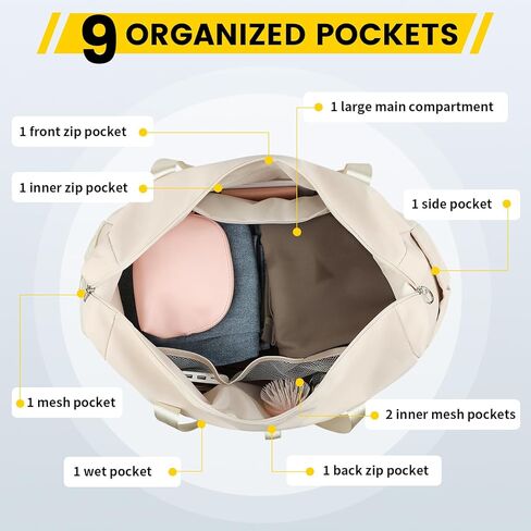 حقيبة رياضية Vorspack للنساء - حقيبة دفل مقاس 20 بوصة للسفر، حقيبة صغيرة من القماش الخشن مع جيب مبلل، حقيبة خفيفة الوزن لعطلة نهاية الأسبوع للرجال وصالة الألعاب الرياضية واليوجا - أسود in Kuwait