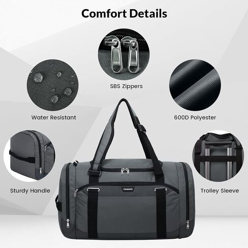 Vorspack Gym Bag for Men - 45L Duffle Bag for Travel Backpack Carry On Backpack with Shoe Compartment Large Weekender Bag Overnight Bag for Sports Gym Travel - Black in Saudi Arabia